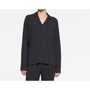 Skims Long Sleeve Button-Up Top Women's Ribbed Black Oversized Size Large